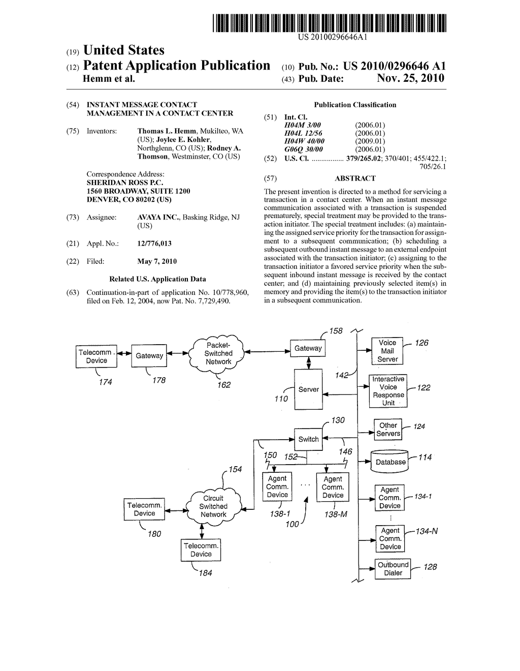 INSTANT MESSAGE CONTACT MANAGEMENT IN A CONTACT CENTER - diagram, schematic, and image 01