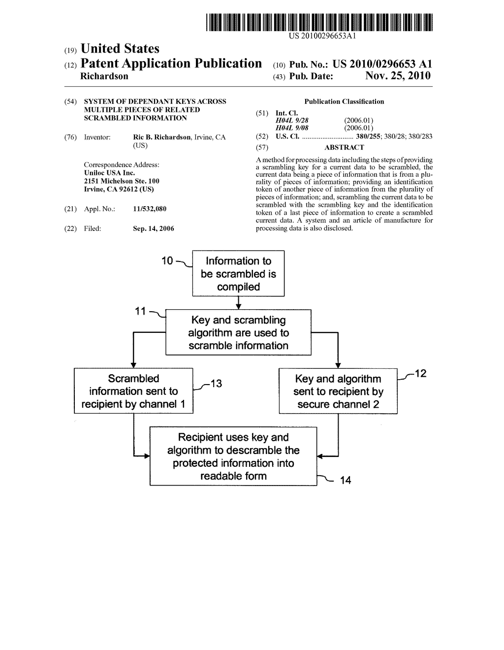 SYSTEM OF DEPENDANT KEYS ACROSS MULTIPLE PIECES OF RELATED SCRAMBLED INFORMATION - diagram, schematic, and image 01