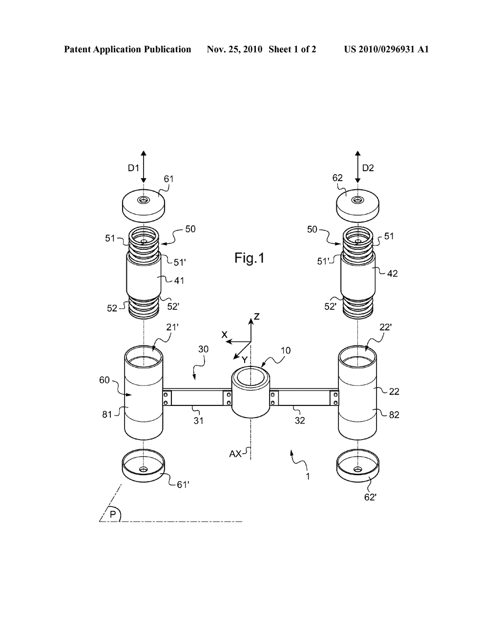 DISTRIBUTED-MASS DEVICE FOR REDUCING VIBRATION GENERATED BY A ROTORCRAFT LIFT ROTOR, AND A ROTOR HUB FITTED WITH SUCH A DEVICE - diagram, schematic, and image 02