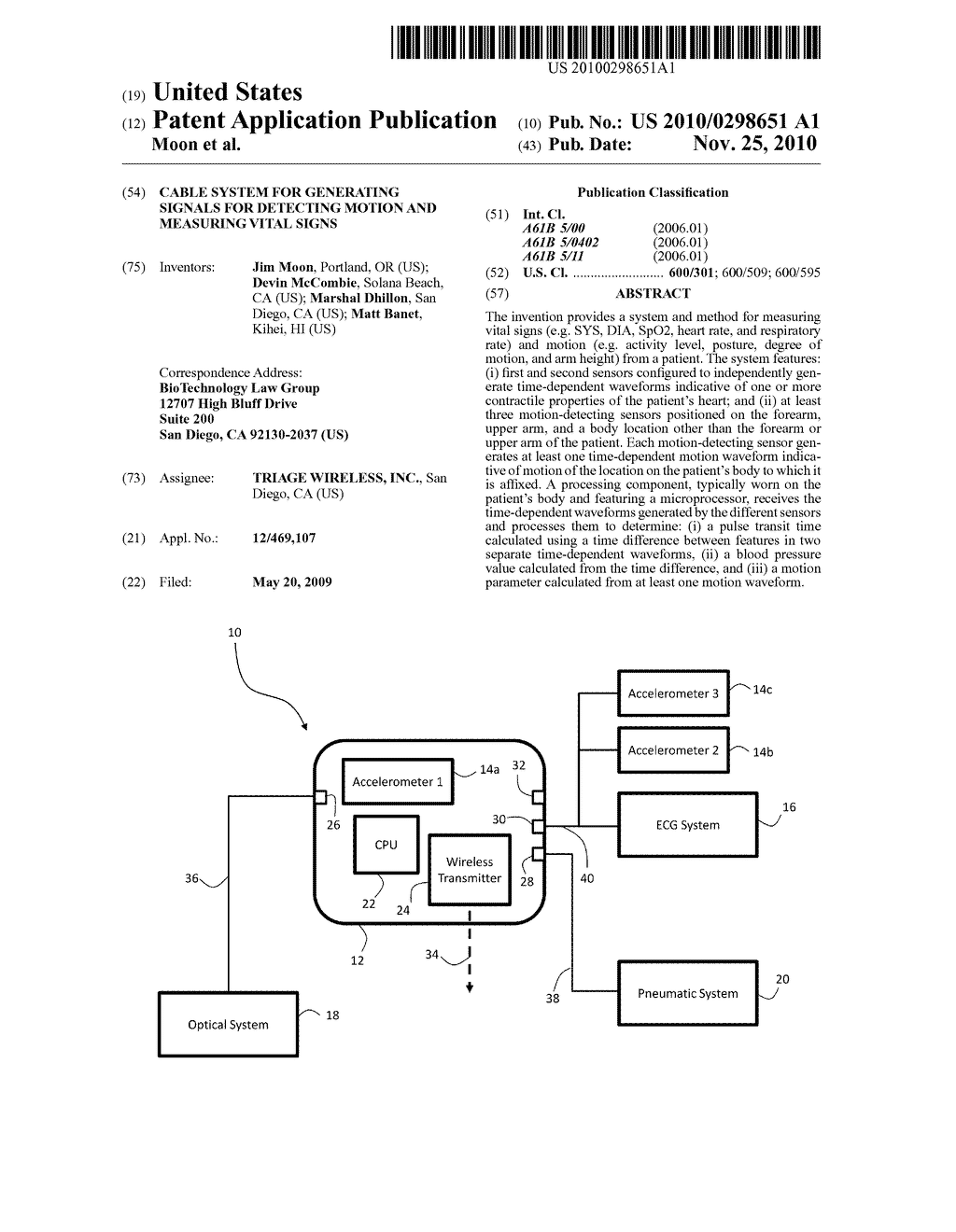 CABLE SYSTEM FOR GENERATING SIGNALS FOR DETECTING MOTION AND MEASURING VITAL SIGNS - diagram, schematic, and image 01