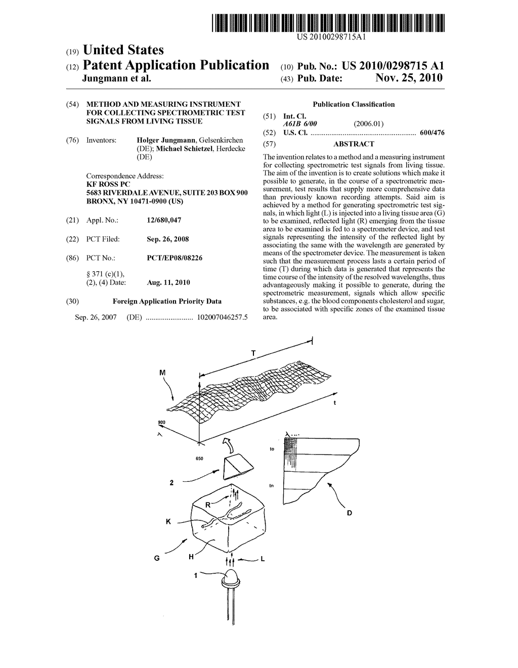 METHOD AND MEASURING INSTRUMENT FOR COLLECTING SPECTROMETRIC TEST SIGNALS FROM LIVING TISSUE - diagram, schematic, and image 01