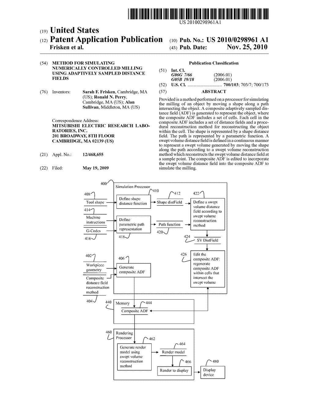 METHOD FOR SIMULATING NUMERICALLY CONTROLLED MILLING USING ADAPTIVELY SAMPLED DISTANCE FIELDS - diagram, schematic, and image 01