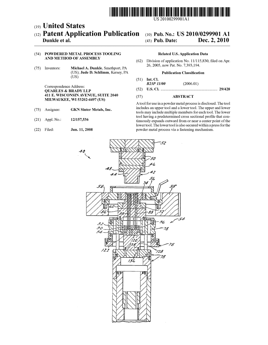 Powdered metal process tooling and method of assembly - diagram, schematic, and image 01