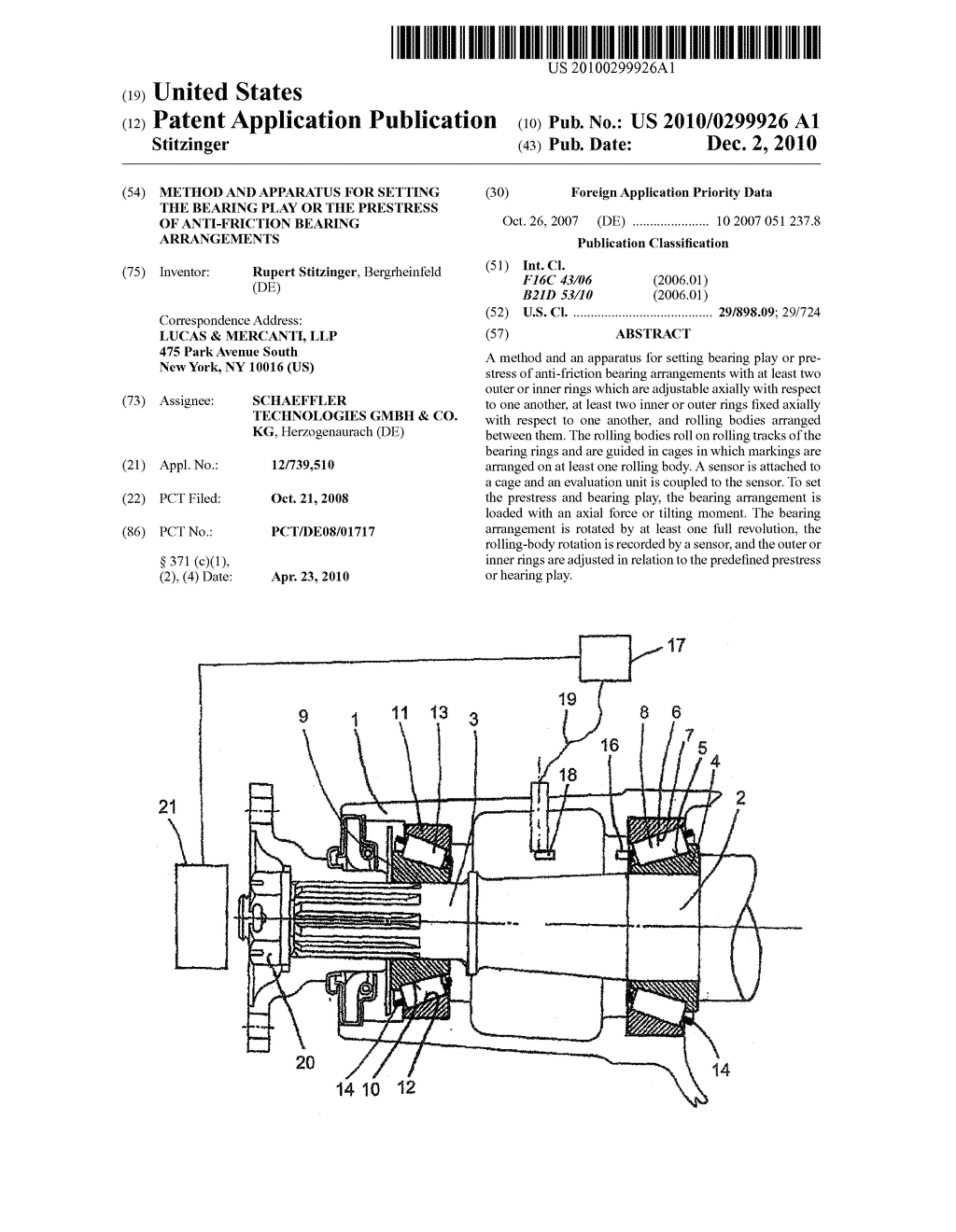 METHOD AND APPARATUS FOR SETTING THE BEARING PLAY OR THE PRESTRESS OF ANTI-FRICTION BEARING ARRANGEMENTS - diagram, schematic, and image 01