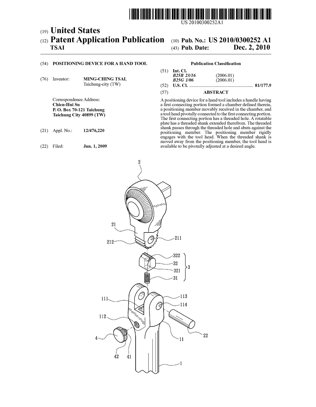 POSITIONING DEVICE FOR A HAND TOOL - diagram, schematic, and image 01