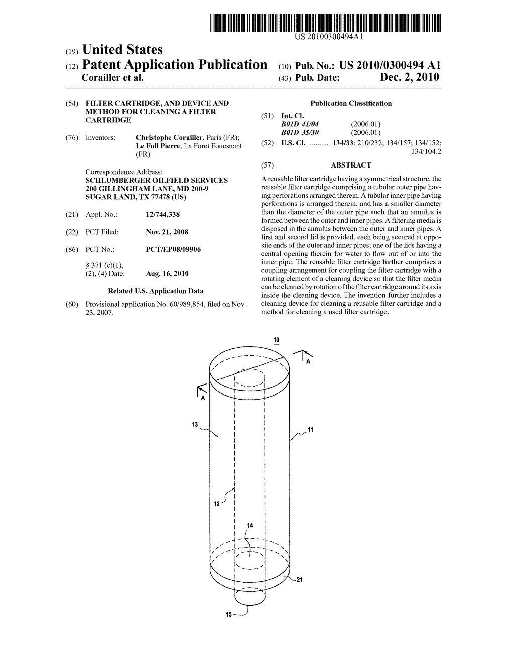 FILTER CARTRIDGE, AND DEVICE AND METHOD FOR CLEANING A FILTER CARTRIDGE - diagram, schematic, and image 01