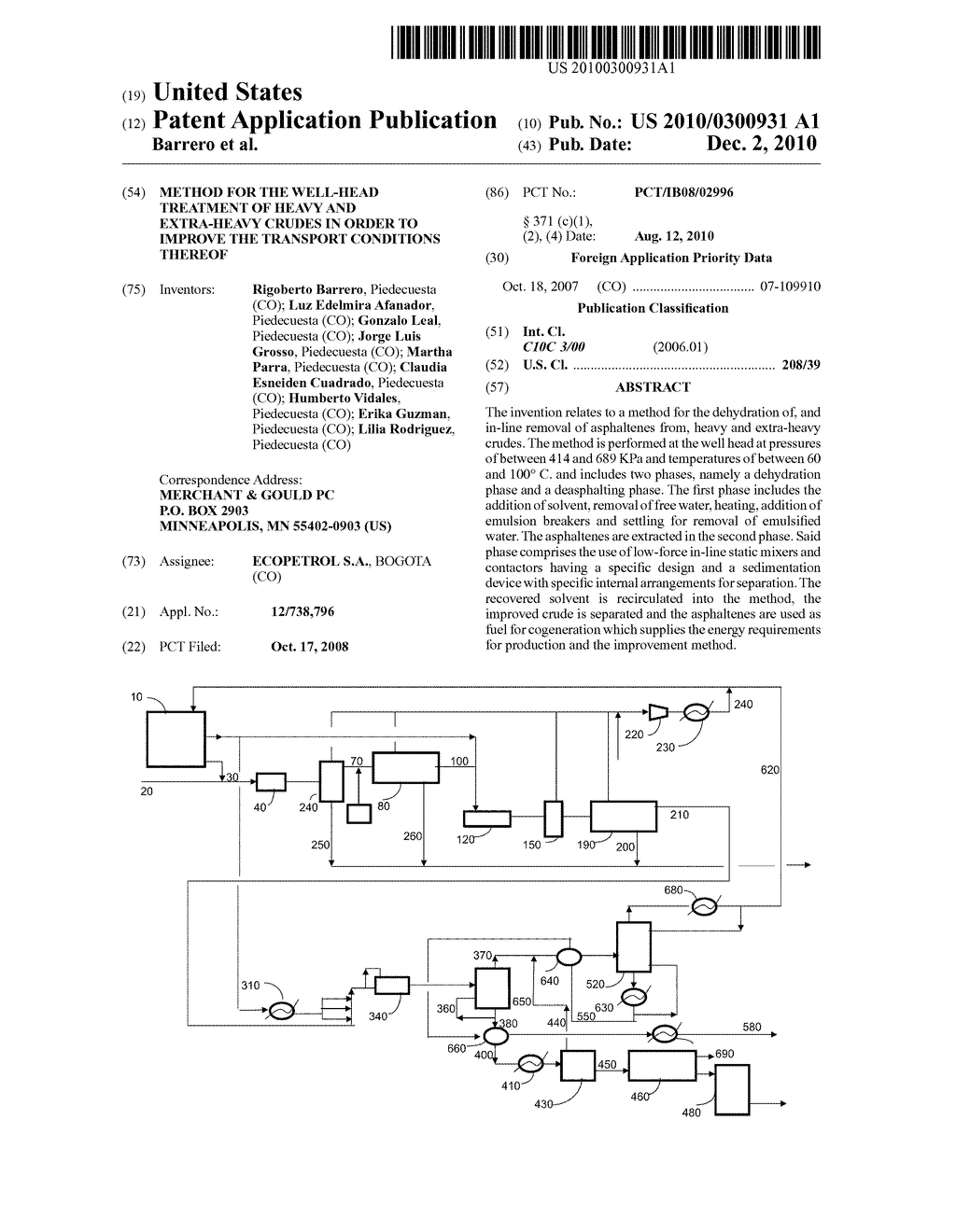 METHOD FOR THE WELL-HEAD TREATMENT OF HEAVY AND EXTRA-HEAVY CRUDES IN ORDER TO IMPROVE THE TRANSPORT CONDITIONS THEREOF - diagram, schematic, and image 01