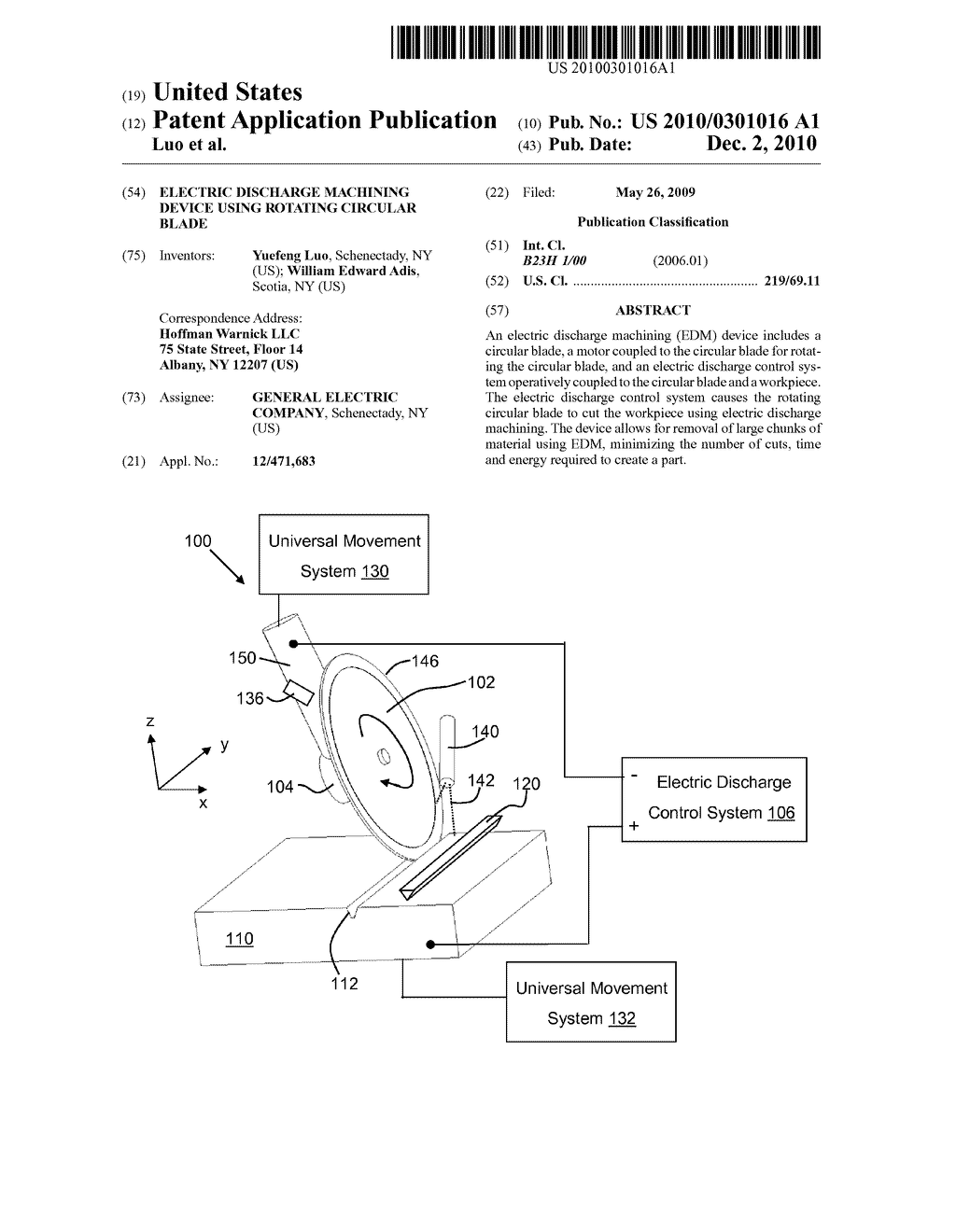 ELECTRIC DISCHARGE MACHINING DEVICE USING ROTATING CIRCULAR BLADE - diagram, schematic, and image 01