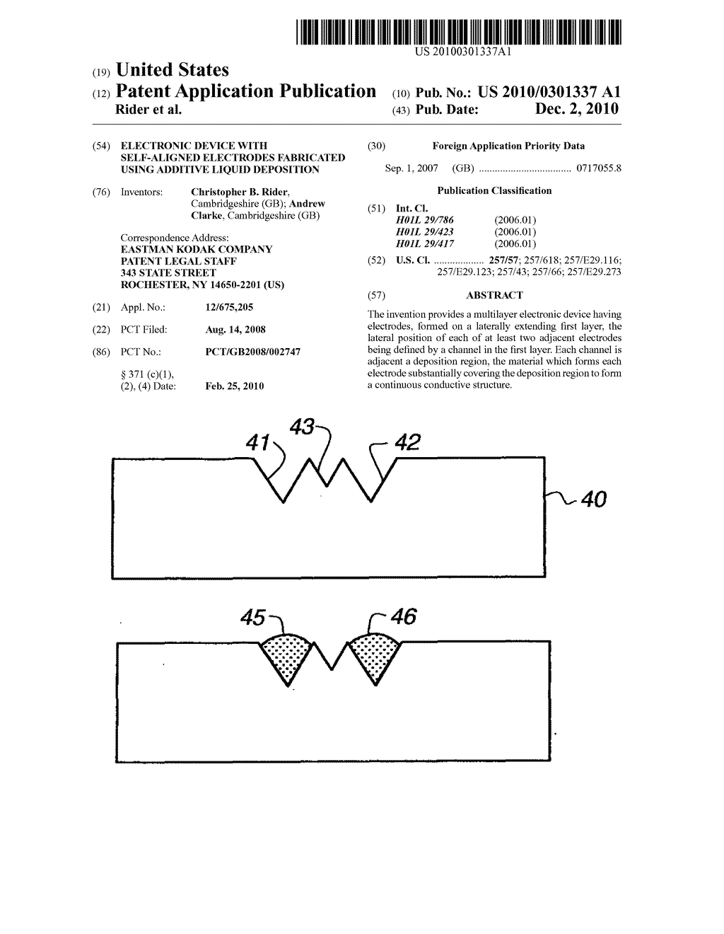 ELECTRONIC DEVICE WITH SELF-ALIGNED ELECTRODES FABRICATED USING ADDITIVE LIQUID DEPOSITION - diagram, schematic, and image 01
