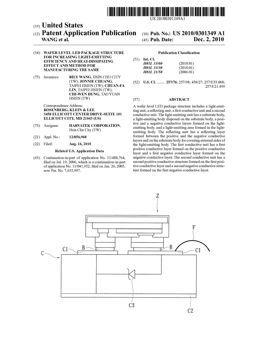 WAFER LEVEL LED PACKAGE STRUCTURE FOR INCREASING LIGHT-EMITTING EFFICIENCY AND HEAT-DISSIPATING EFFECT AND METHOD FOR MANUFACTURING THE SAME - diagram, schematic, and image 01