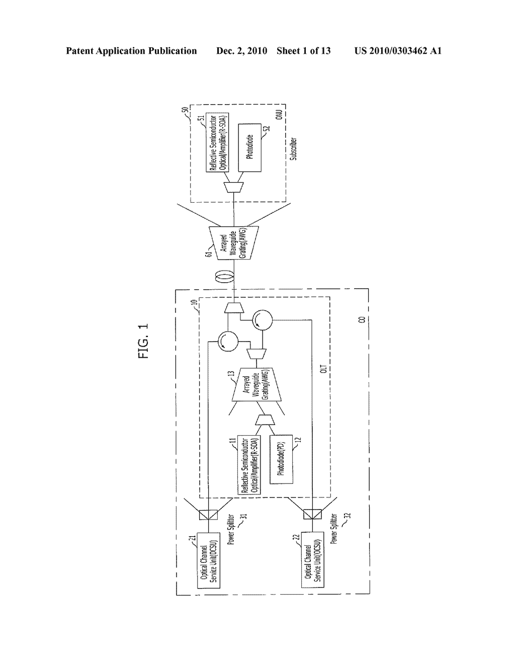 OPTICAL DETECTION DEVICE IN WDM-PON AND METHOD FOR SAME - diagram, schematic, and image 02