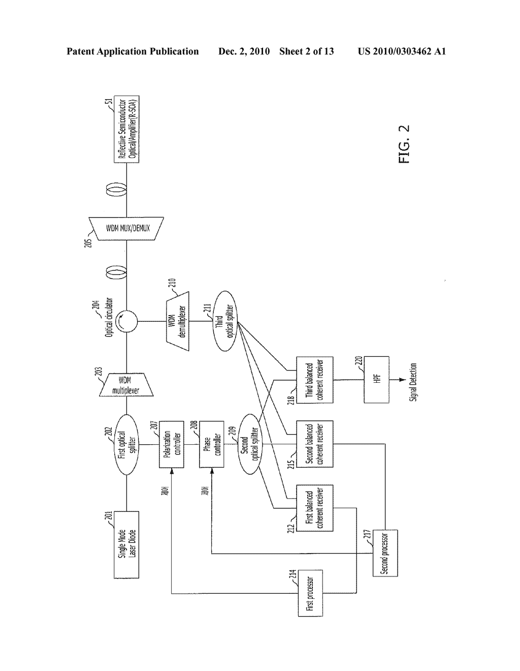 OPTICAL DETECTION DEVICE IN WDM-PON AND METHOD FOR SAME - diagram, schematic, and image 03