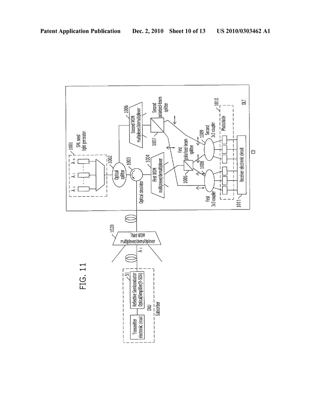 OPTICAL DETECTION DEVICE IN WDM-PON AND METHOD FOR SAME - diagram, schematic, and image 11