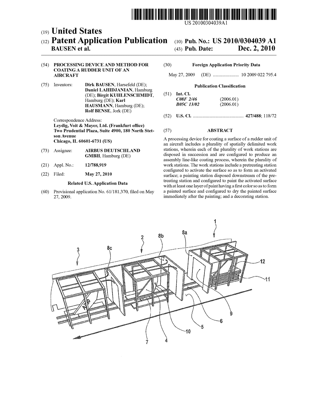 PROCESSING DEVICE AND METHOD FOR COATING A RUDDER UNIT OF AN AIRCRAFT - diagram, schematic, and image 01