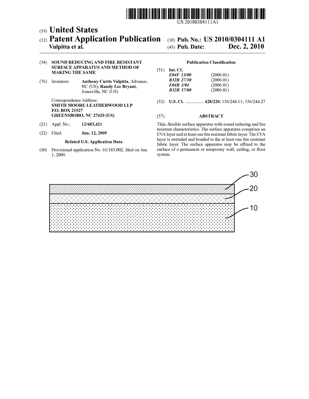 SOUND REDUCING AND FIRE RESISTANT SURFACE APPARATUS AND METHOD OF MAKING THE SAME - diagram, schematic, and image 01