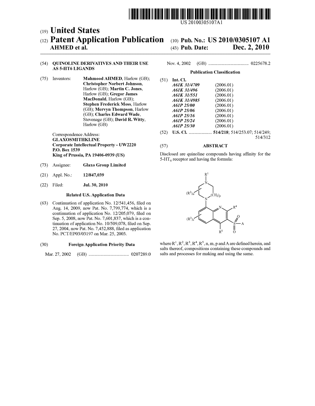 QUINOLINE DERIVATIVES AND THEIR USE AS 5-HT6 LIGANDS - diagram, schematic, and image 01