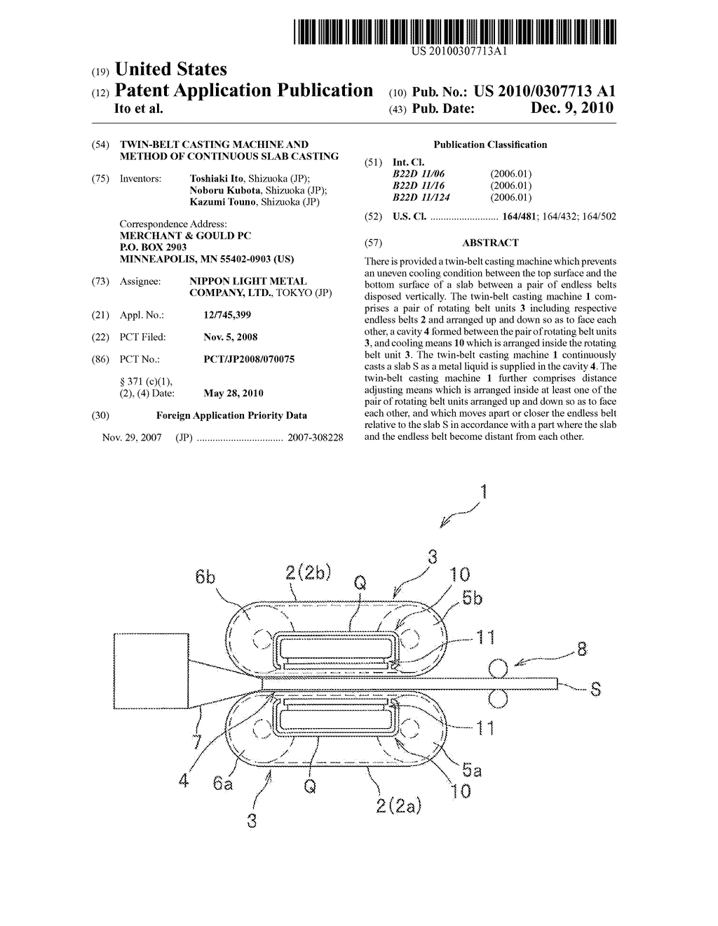 TWIN-BELT CASTING MACHINE AND METHOD OF CONTINUOUS SLAB CASTING - diagram, schematic, and image 01