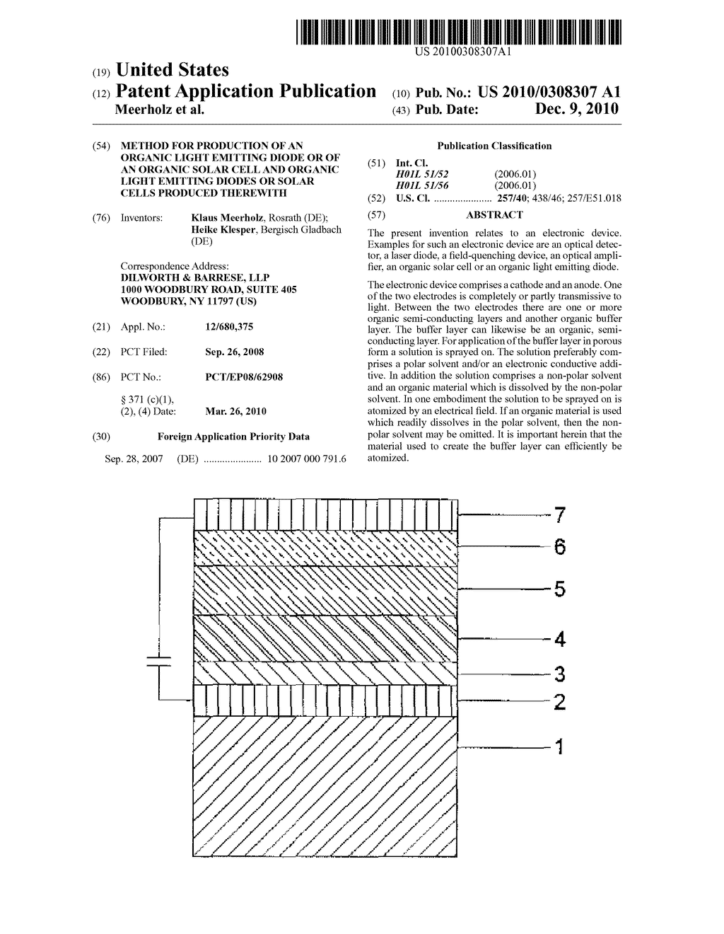 METHOD FOR PRODUCTION OF AN ORGANIC LIGHT EMITTING DIODE OR OF AN ORGANIC SOLAR CELL AND ORGANIC LIGHT EMITTING DIODES OR SOLAR CELLS PRODUCED THEREWITH - diagram, schematic, and image 01