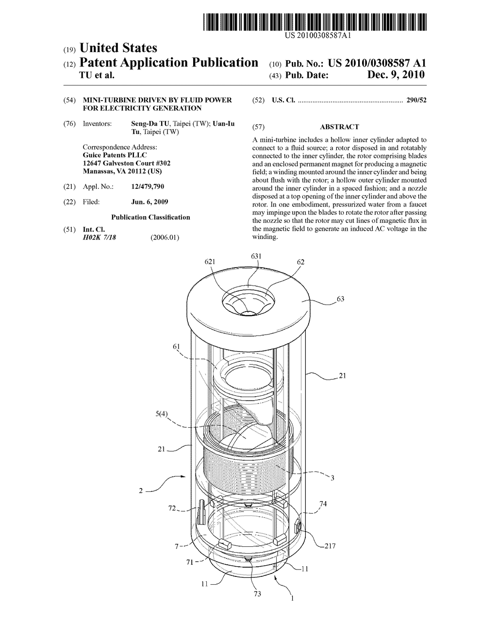 MINI-TURBINE DRIVEN BY FLUID POWER FOR ELECTRICITY GENERATION - diagram, schematic, and image 01