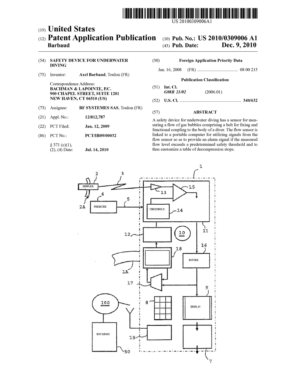 SAFETY DEVICE FOR UNDERWATER DIVING - diagram, schematic, and image 01