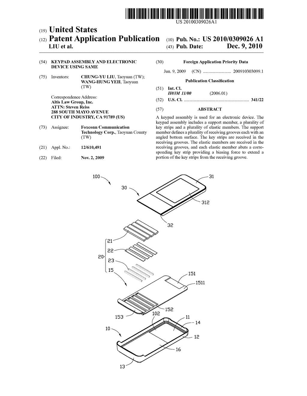 KEYPAD ASSEMBLY AND ELECTRONIC DEVICE USING SAME - diagram, schematic, and image 01