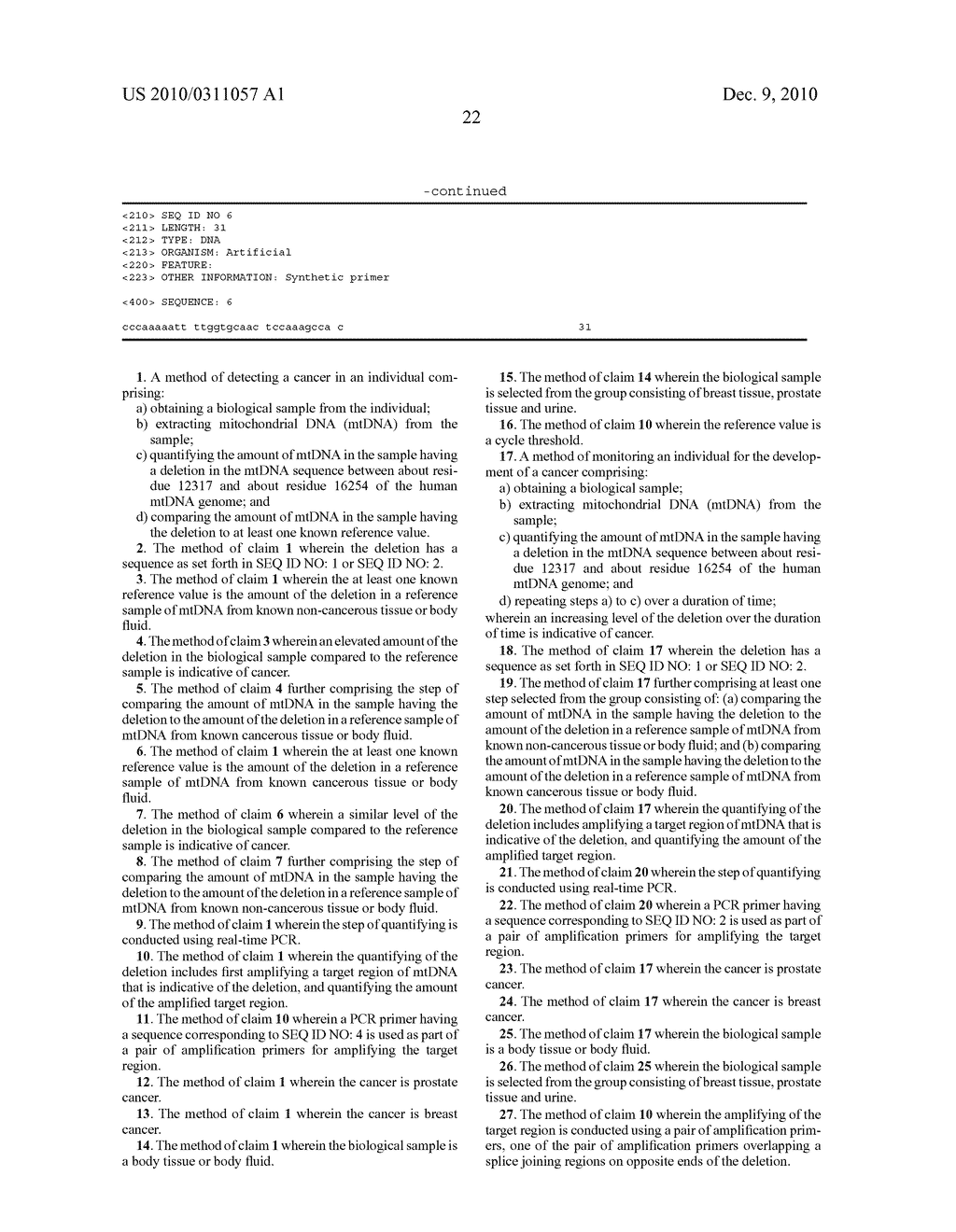 Mitochondrial DNA Deletion Between About Residues 12317-16254 for Use in the Detection of Cancer - diagram, schematic, and image 29