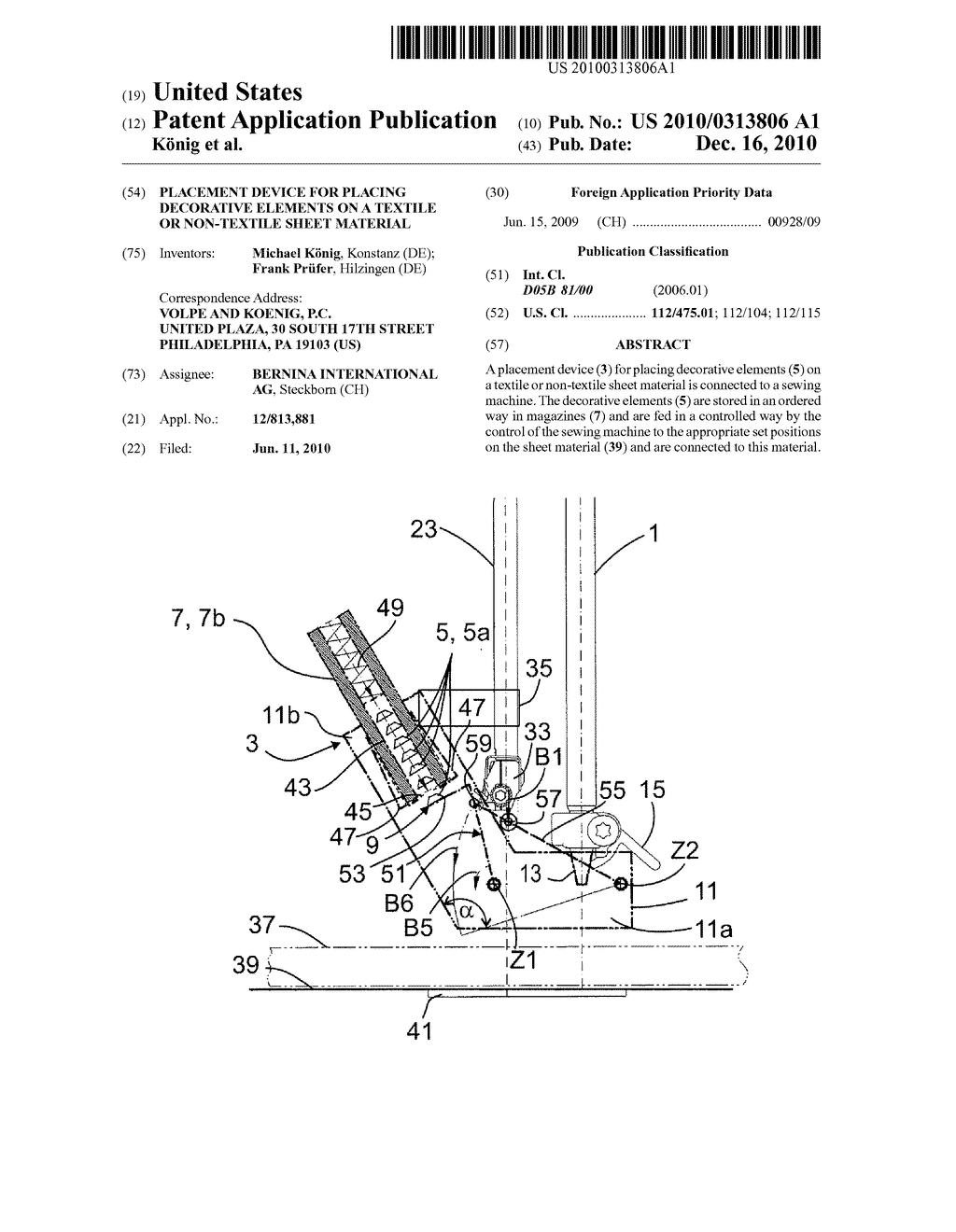 PLACEMENT DEVICE FOR PLACING DECORATIVE ELEMENTS ON A TEXTILE OR NON-TEXTILE SHEET MATERIAL - diagram, schematic, and image 01