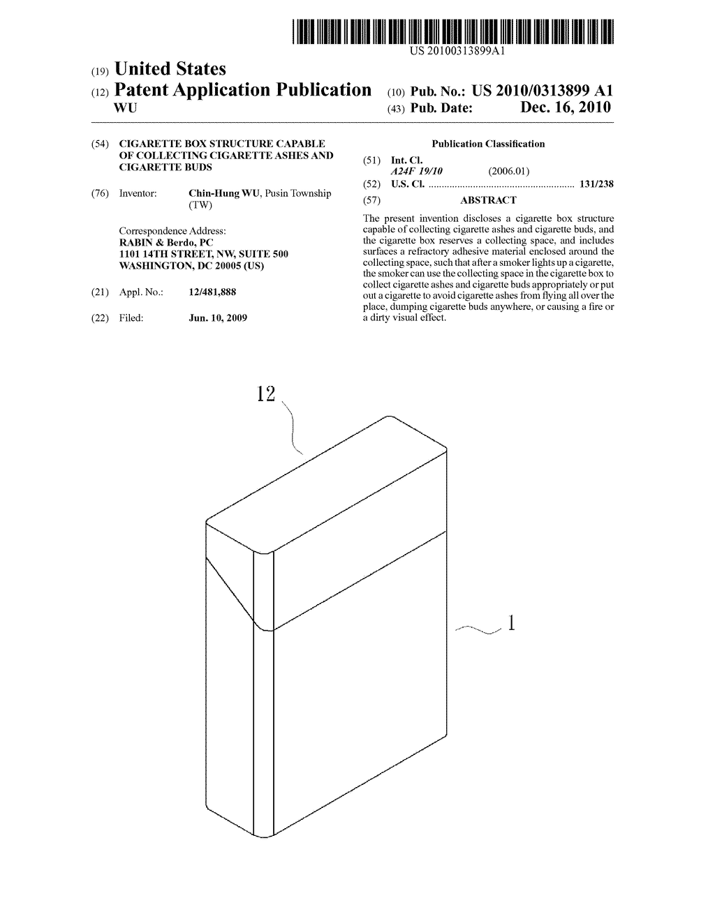 CIGARETTE BOX STRUCTURE CAPABLE OF COLLECTING CIGARETTE ASHES AND CIGARETTE BUDS - diagram, schematic, and image 01