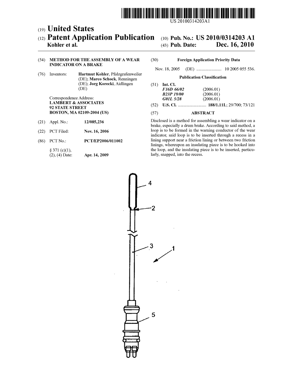 Method for the assembly of a wear indicator on a brake - diagram, schematic, and image 01