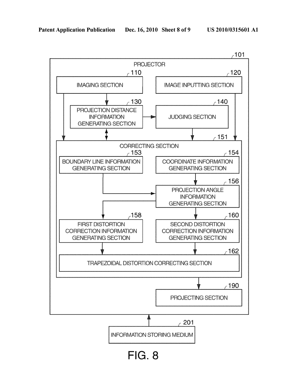 PROJECTOR AND TRAPEZOIDAL DISTORTION CORRECTING METHOD - diagram, schematic, and image 09