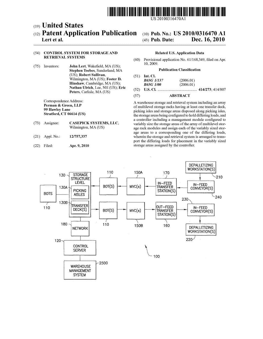 CONTROL SYSTEM FOR STORAGE AND RETRIEVAL SYSTEMS - diagram, schematic, and image 01