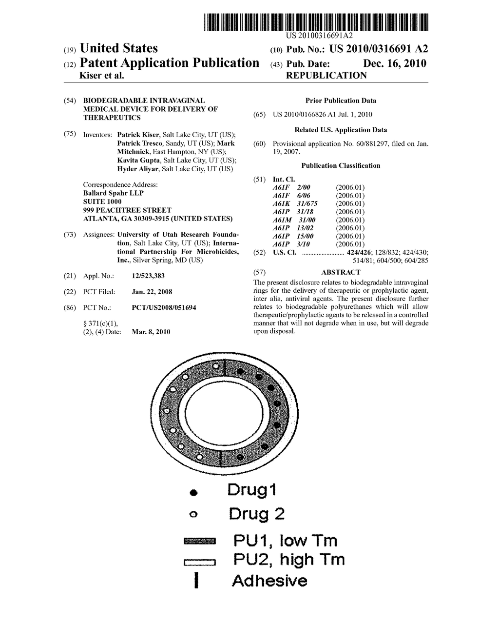 BIODEGRADABLE INTRAVAGINAL MEDICAL DEVICE FOR DELIVERY OF THERAPEUTICS - diagram, schematic, and image 01