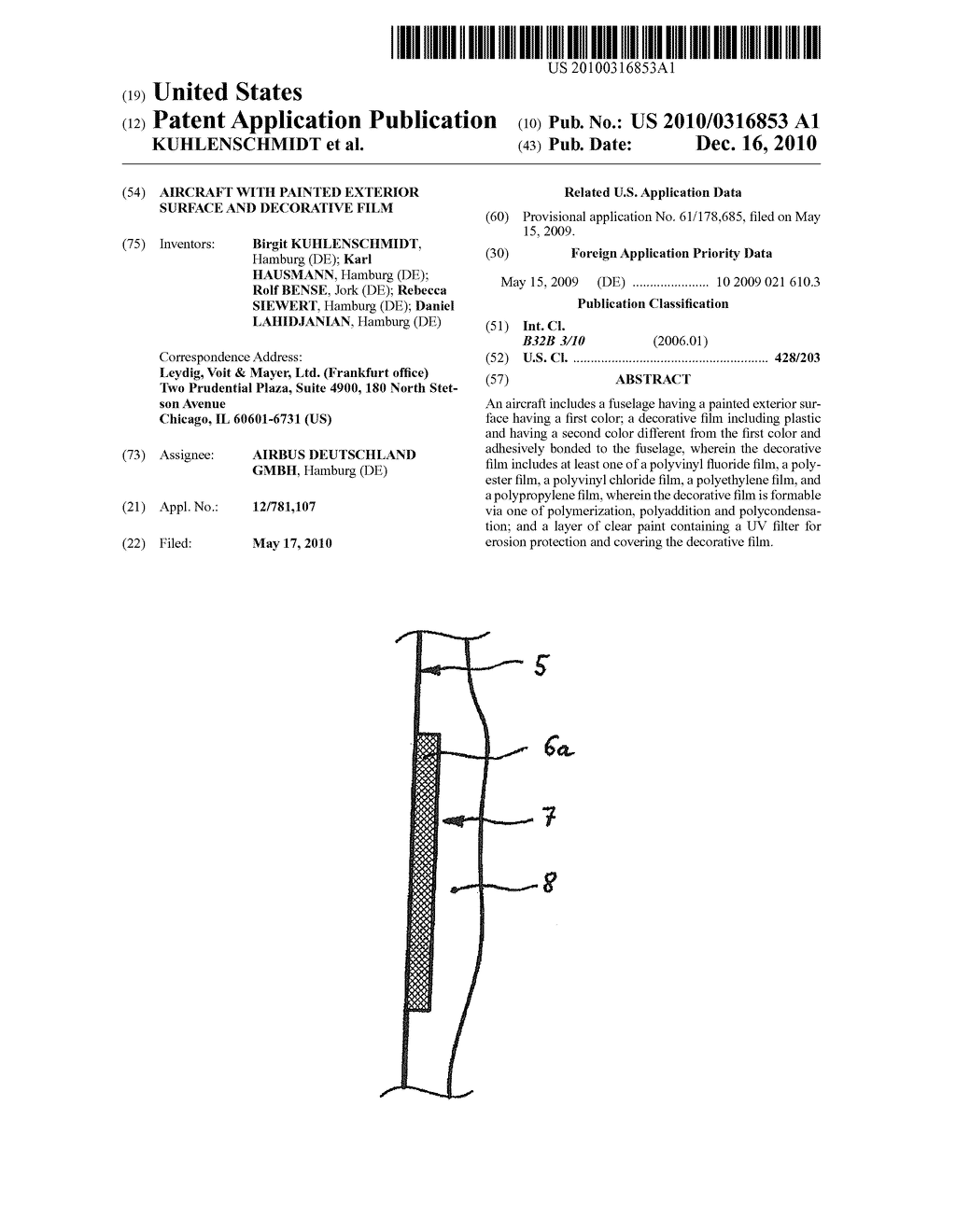 AIRCRAFT WITH PAINTED EXTERIOR SURFACE AND DECORATIVE FILM - diagram, schematic, and image 01