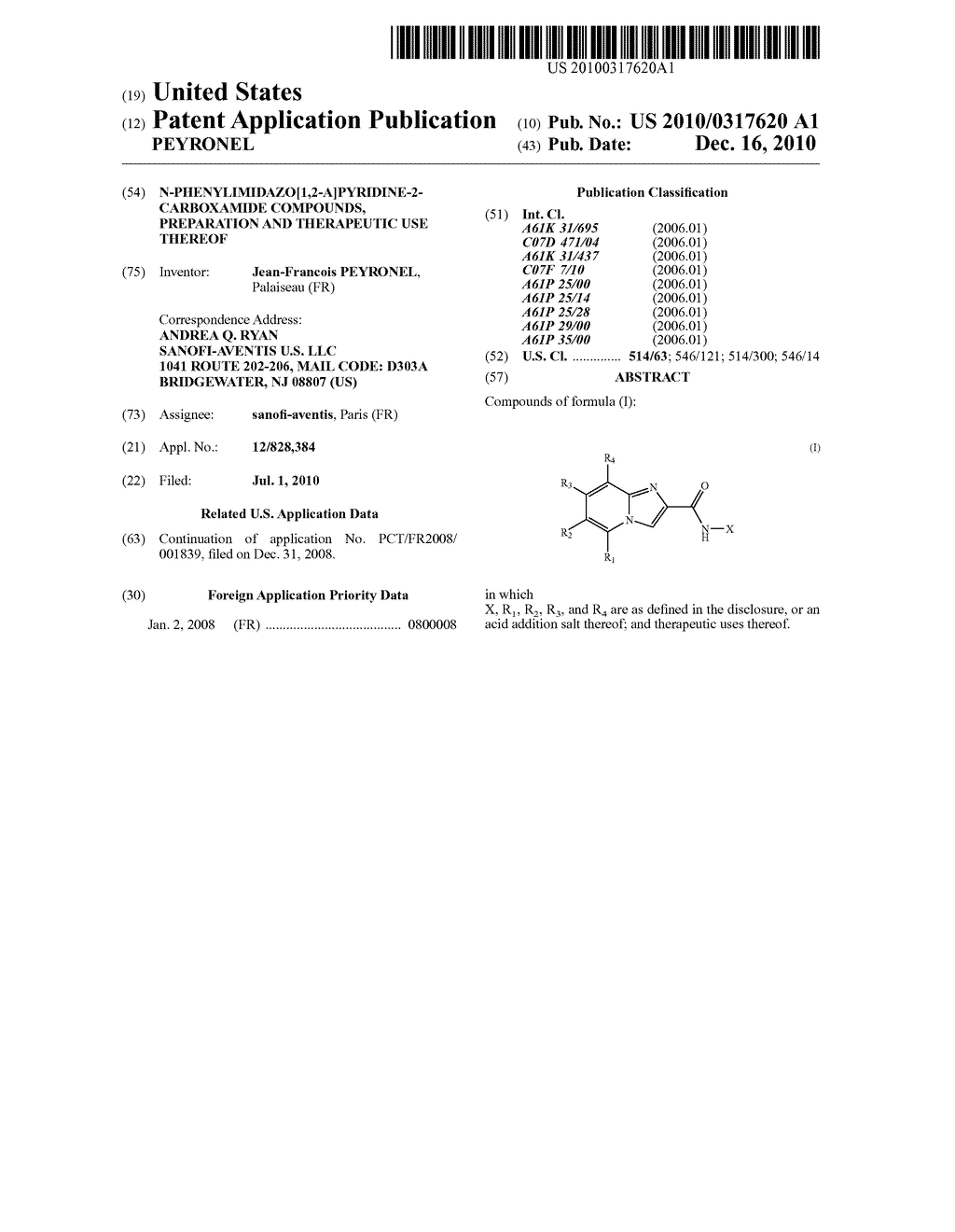 N-PHENYLIMIDAZO[1,2-a]PYRIDINE-2-CARBOXAMIDE COMPOUNDS, PREPARATION AND THERAPEUTIC USE THEREOF - diagram, schematic, and image 01