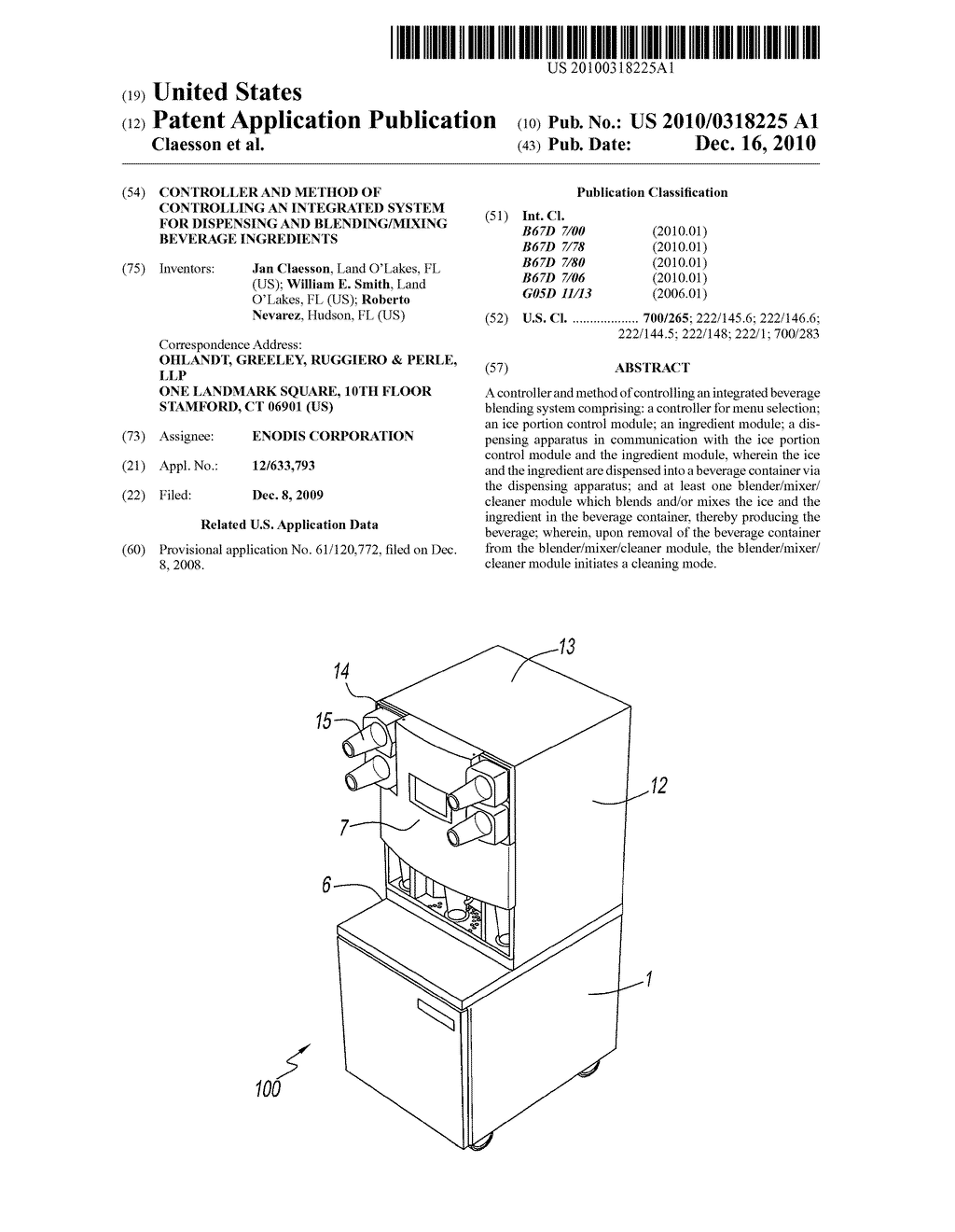 CONTROLLER AND METHOD OF CONTROLLING AN INTEGRATED SYSTEM FOR DISPENSING AND BLENDING/MIXING BEVERAGE INGREDIENTS - diagram, schematic, and image 01