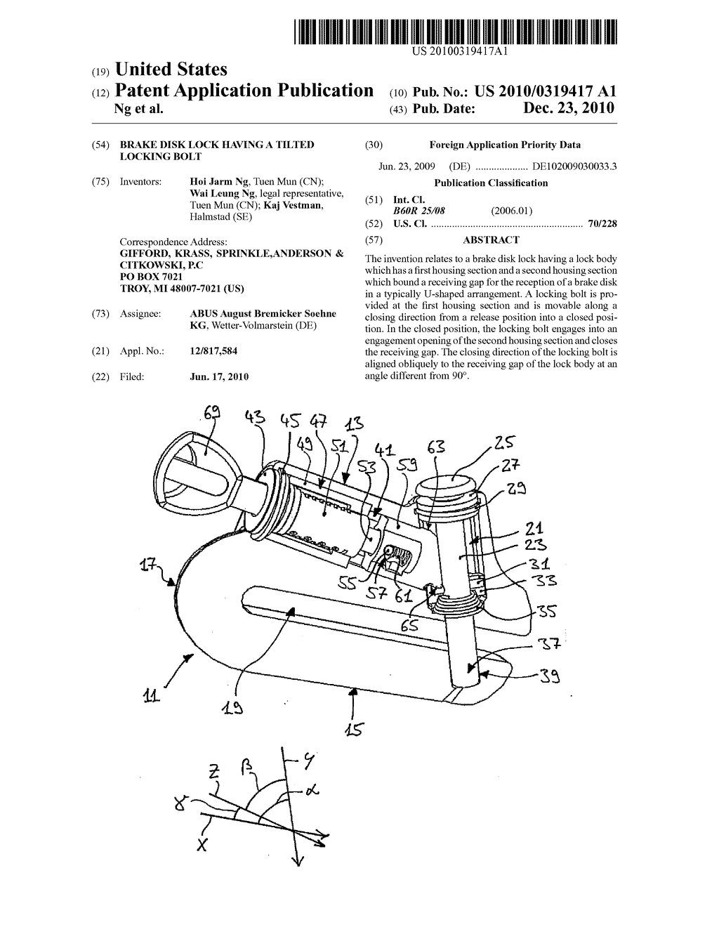 BRAKE DISK LOCK HAVING A TILTED LOCKING BOLT - diagram, schematic, and image 01