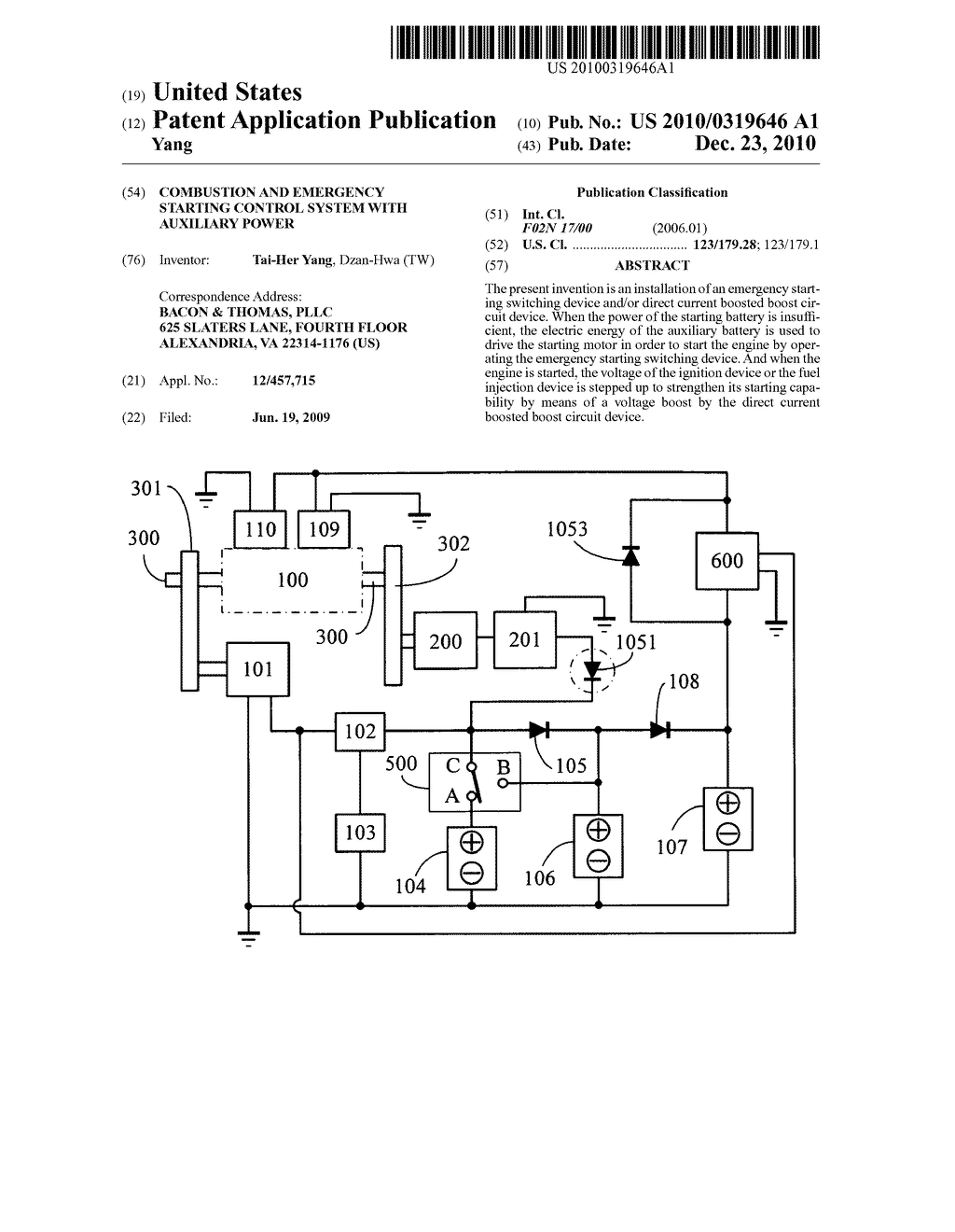 Combustion and emergency starting control system with auxiliary power - diagram, schematic, and image 01