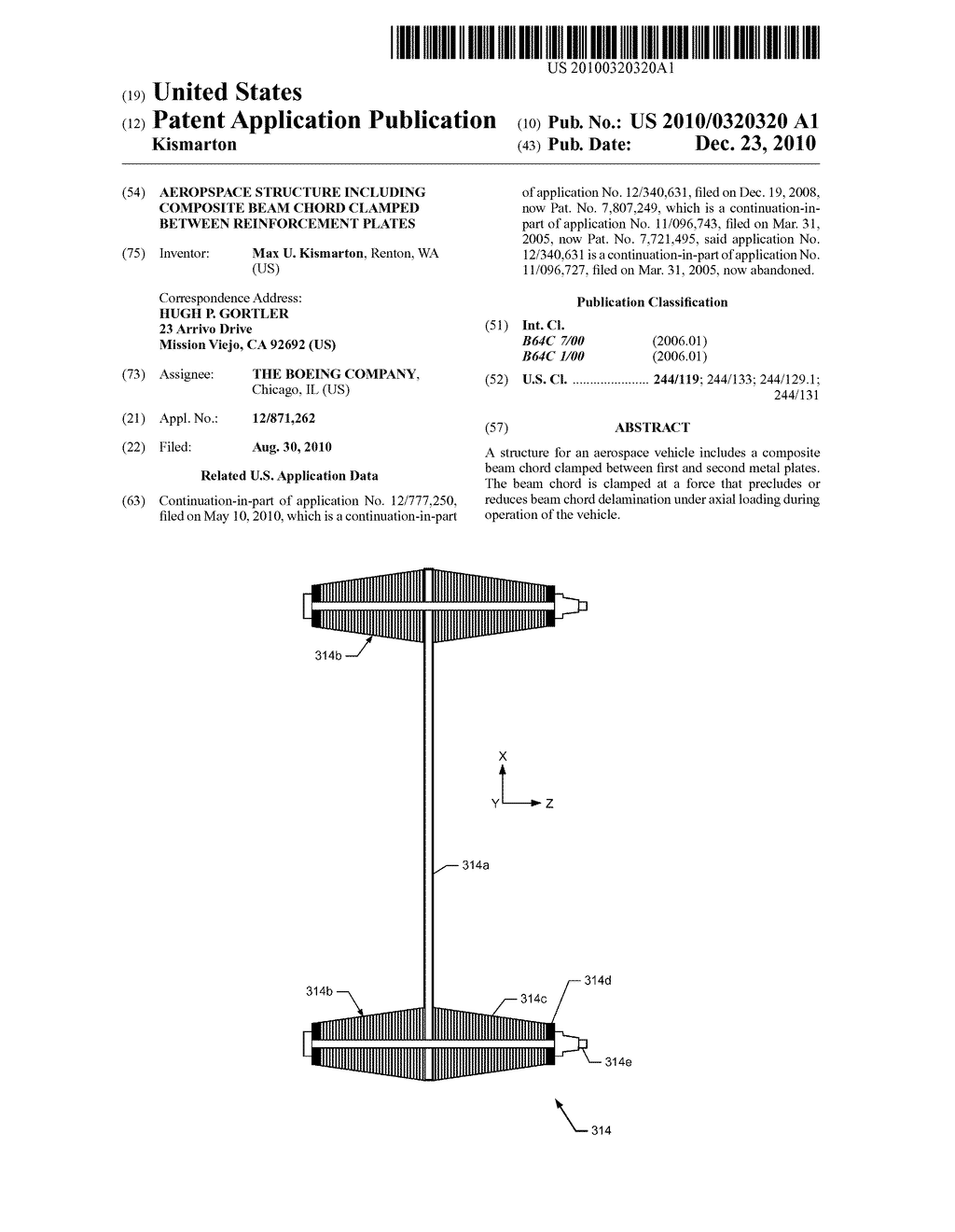 AEROPSPACE STRUCTURE INCLUDING COMPOSITE BEAM CHORD CLAMPED BETWEEN REINFORCEMENT PLATES - diagram, schematic, and image 01