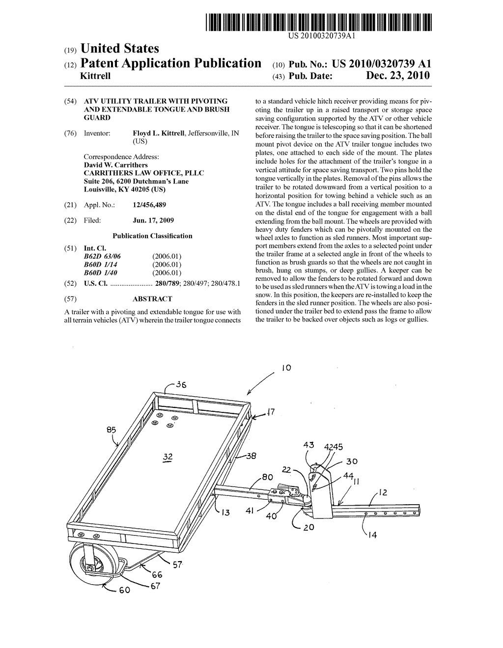 ATV utility trailer with pivoting and extendable tongue and brush guard - diagram, schematic, and image 01