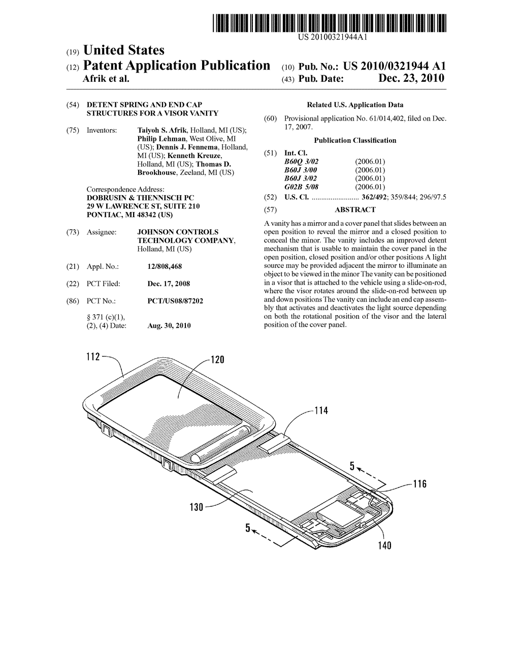 DETENT SPRING AND END CAP STRUCTURES FOR A VISOR VANITY - diagram, schematic, and image 01