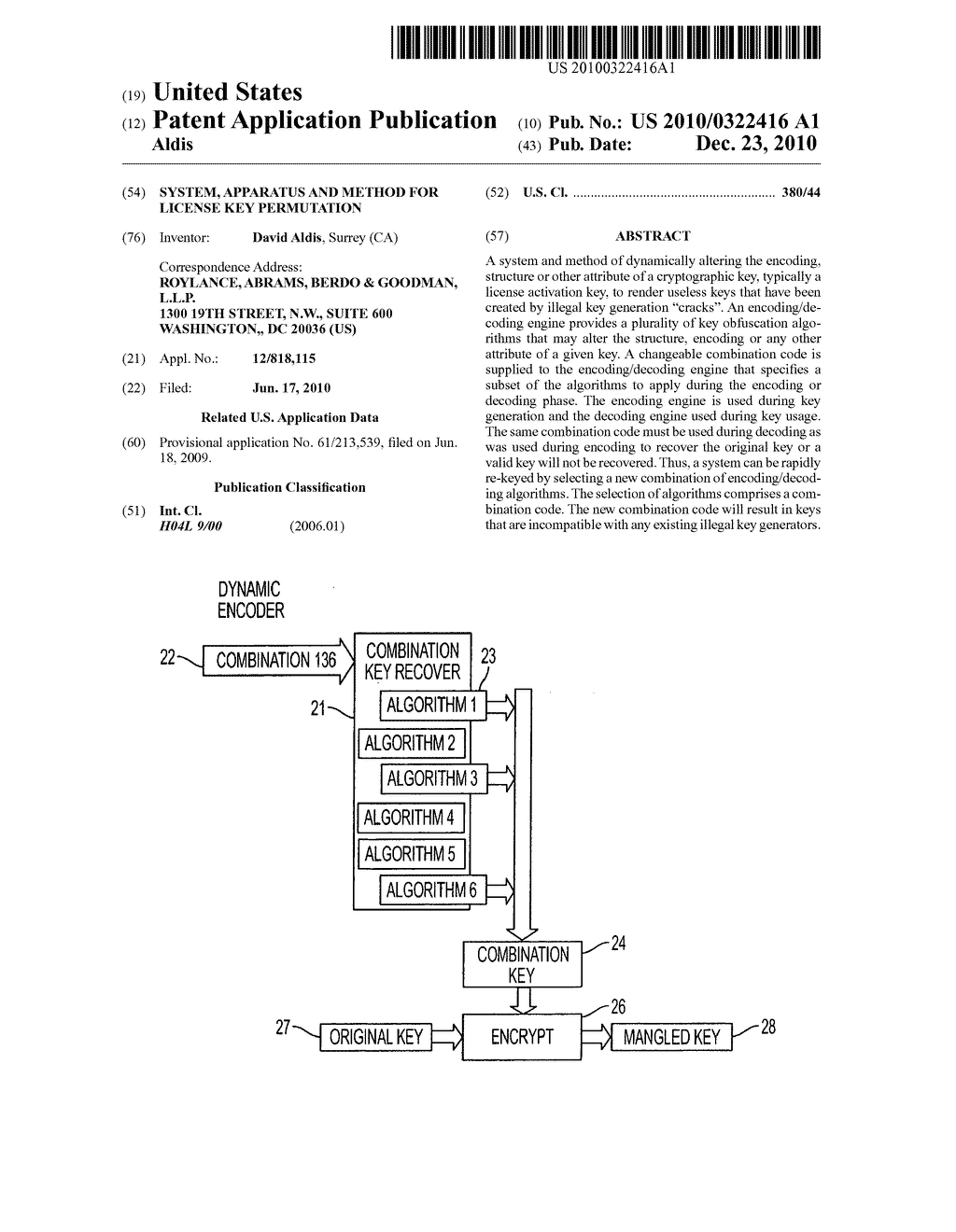 SYSTEM, APPARATUS AND METHOD FOR LICENSE KEY PERMUTATION - diagram, schematic, and image 01