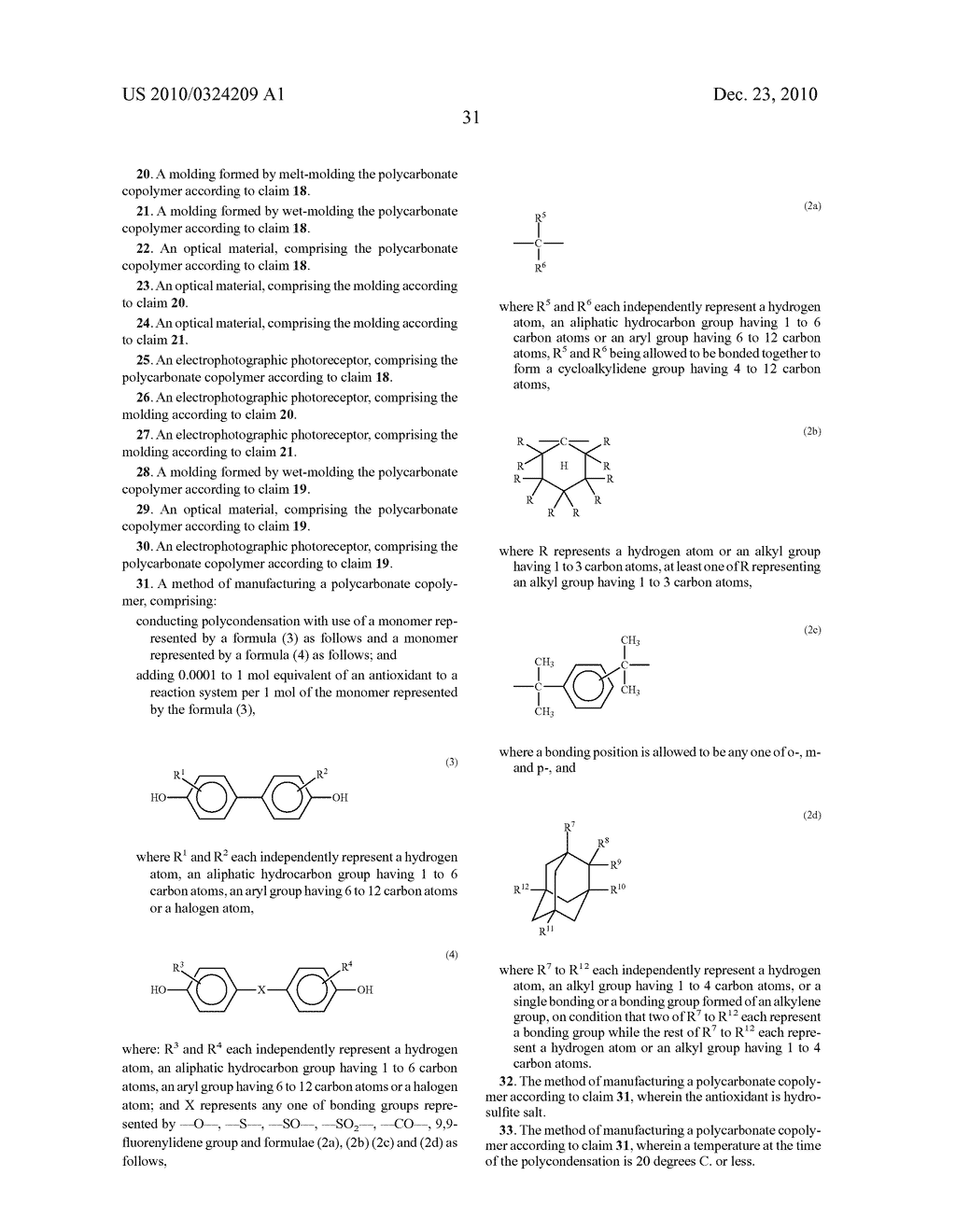 POLYCARBONATE COPOLYMER, METHOD FOR PRODUCING THE SAME, MOLDED BODY, OPTICAL MATERIAL, AND ELECTROPHOTOGRAPHIC PHOTOSENSITIVE BODY - diagram, schematic, and image 32