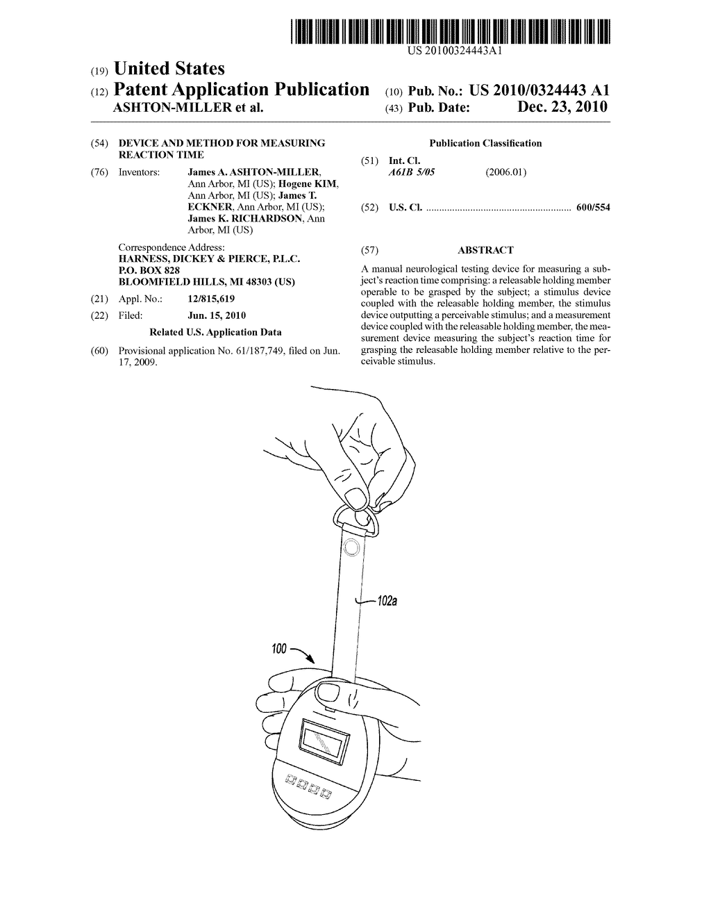 DEVICE AND METHOD FOR MEASURING REACTION TIME - diagram, schematic, and image 01