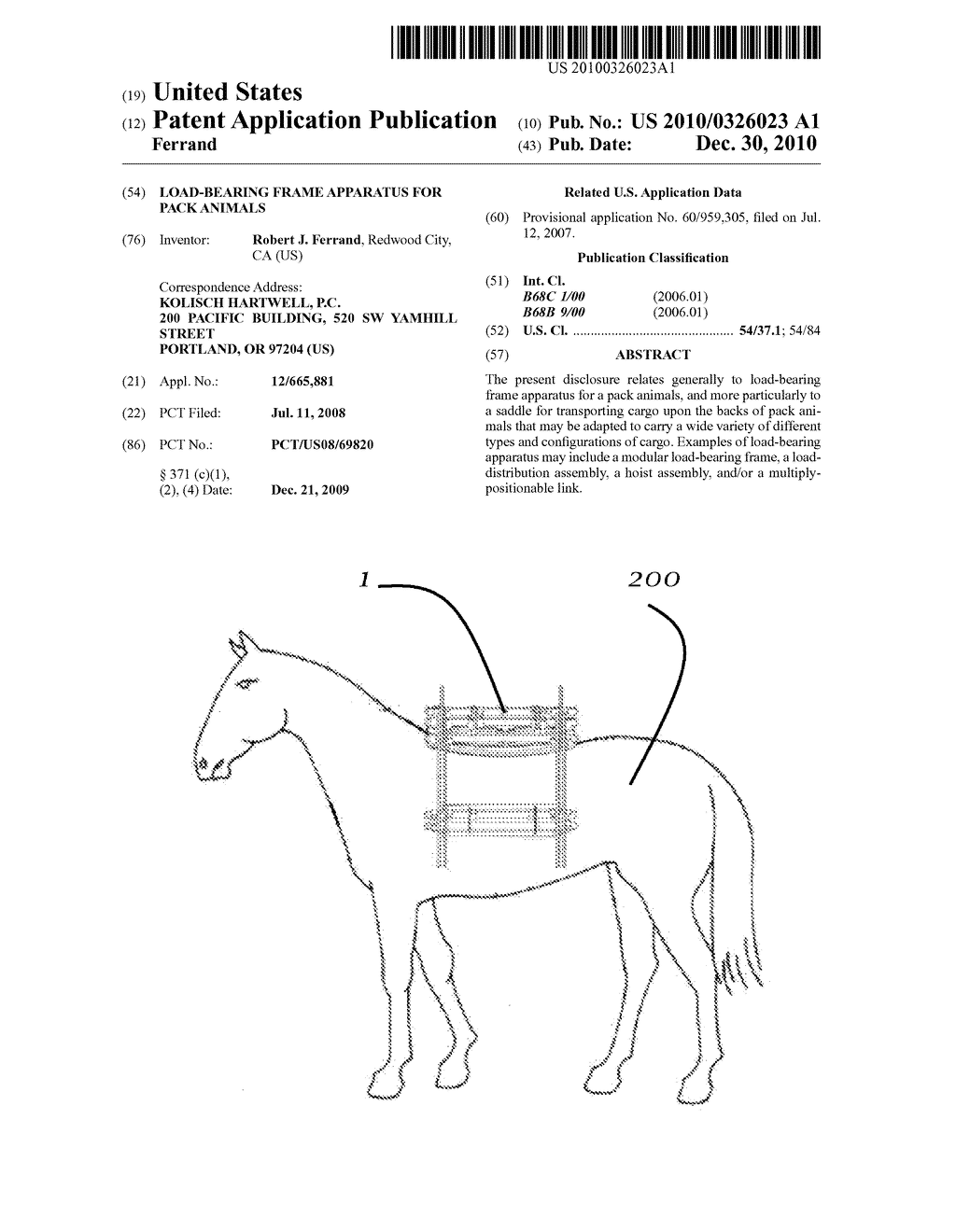 LOAD-BEARING FRAME APPARATUS FOR PACK ANIMALS - diagram, schematic, and image 01