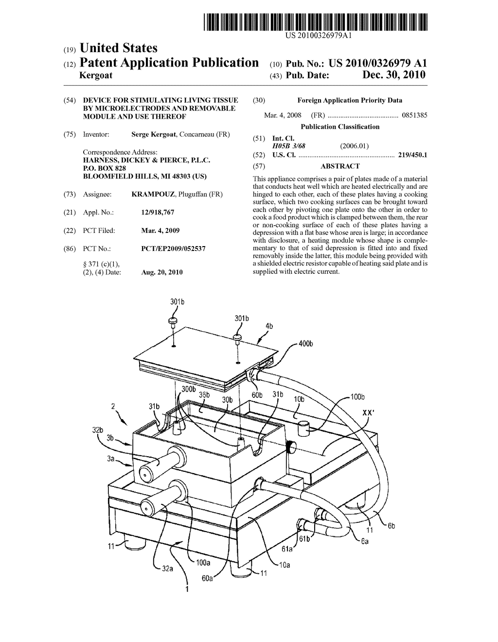 Device for stimulating living tissue by microelectrodes and removable module and use thereof - diagram, schematic, and image 01