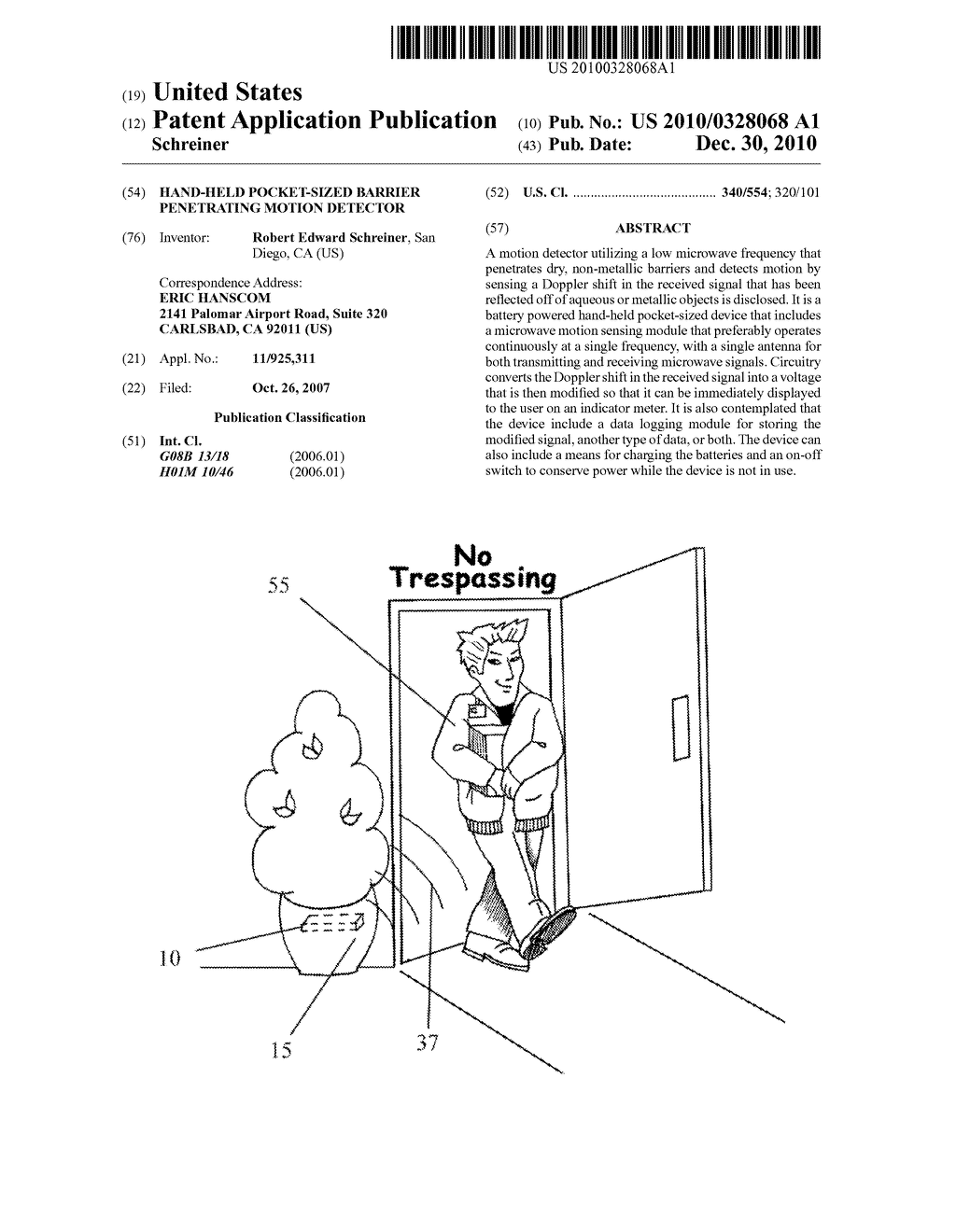 Hand-Held Pocket-Sized Barrier Penetrating Motion Detector - diagram, schematic, and image 01