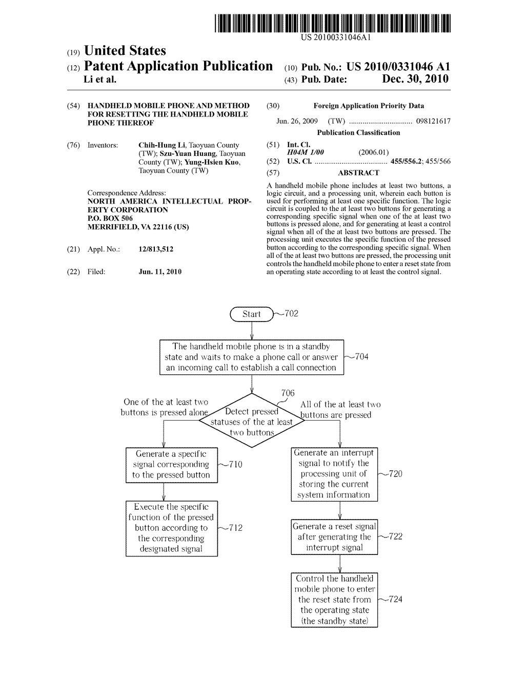 HANDHELD MOBILE PHONE AND METHOD FOR RESETTING THE HANDHELD MOBILE PHONE THEREOF - diagram, schematic, and image 01