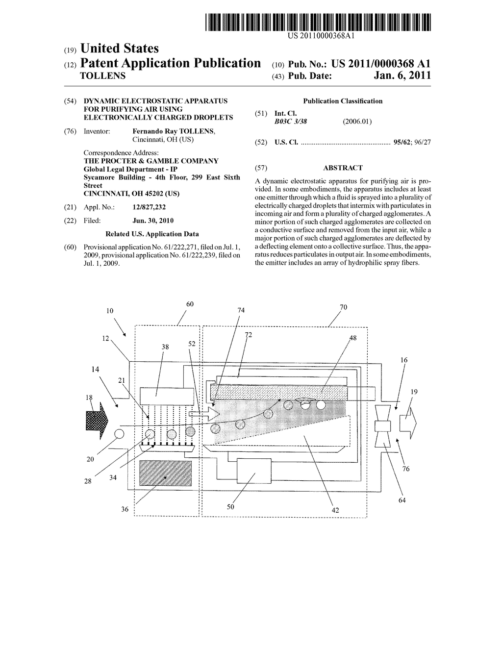 DYNAMIC ELECTROSTATIC APPARATUS FOR PURIFYING AIR USING ELECTRONICALLY CHARGED DROPLETS - diagram, schematic, and image 01