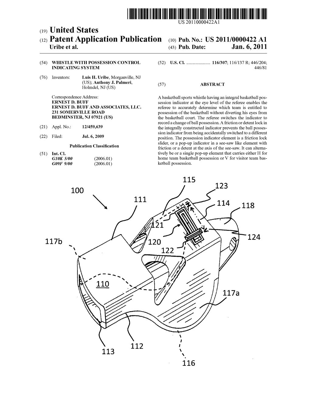 Whistle with possession control indicating system - diagram, schematic, and image 01