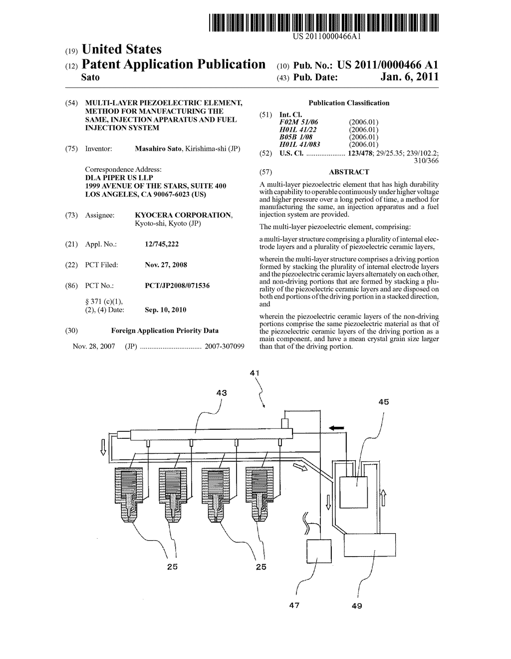 Multi-Layer Piezoelectric Element, Method for Manufacturing The Same, Injection Apparatus and Fuel Injection System - diagram, schematic, and image 01